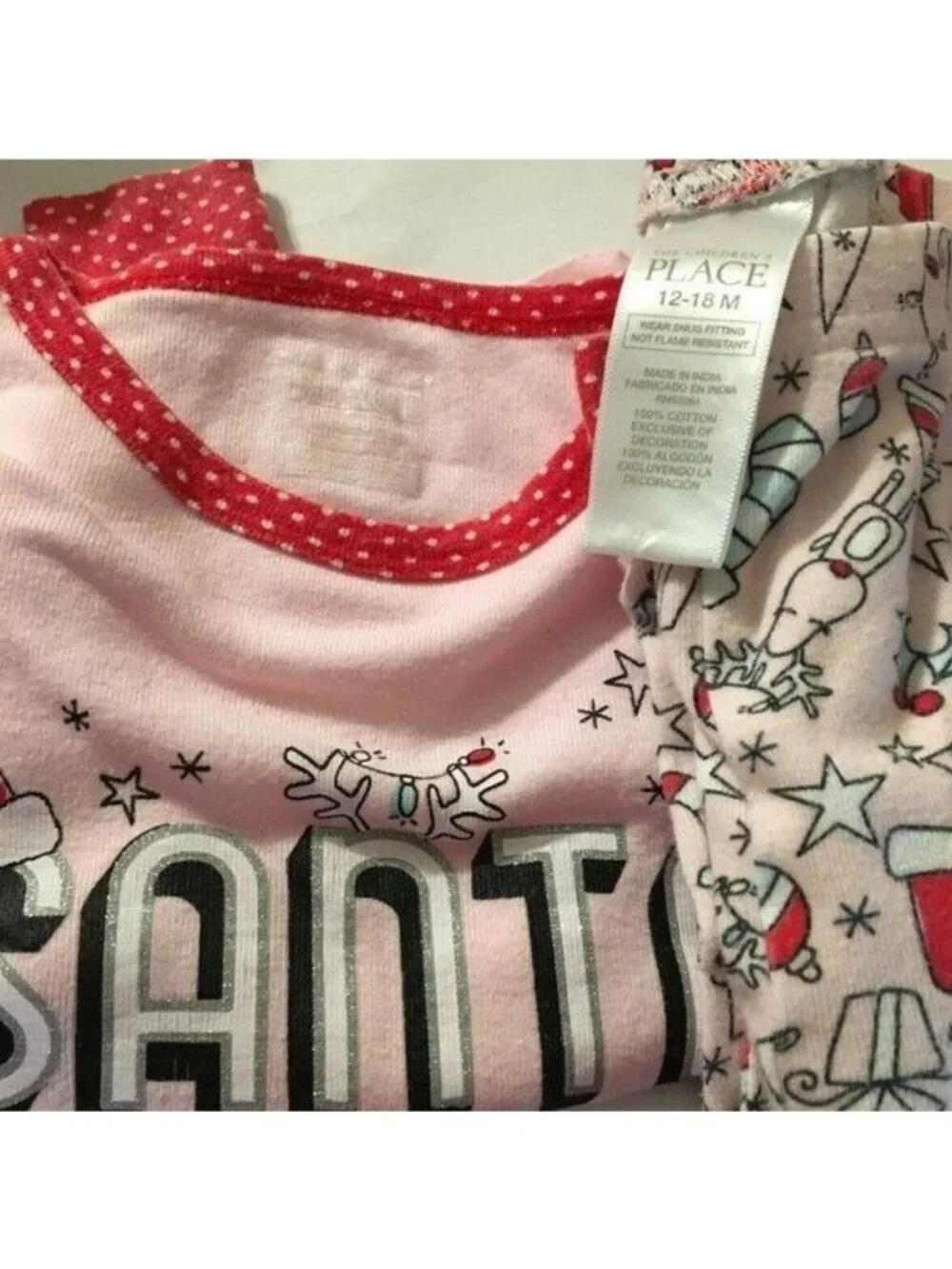 Girls Childrens Place Pink Santa Squad #The Nice List Pink Pajama Set 12-18 Mos - Picture 5 of 9